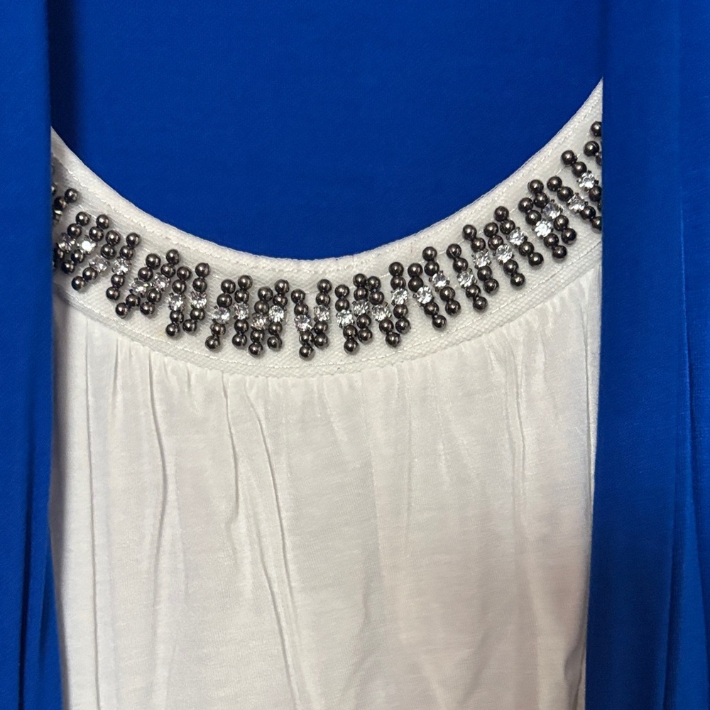 AB Studio Vibrant Blue Apparel mock cardigan and shirt size xl beading on neck - Picture 3 of 8